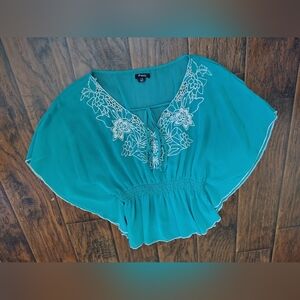 Rhapsody Turquoise Floral Blouse